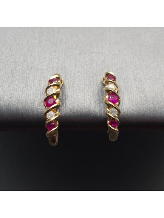 Unbranded Jewelry - Vintage 14k Gold Filled Ruby Lab Created Diamond Clip On Half Hoop Earrings 3/4"